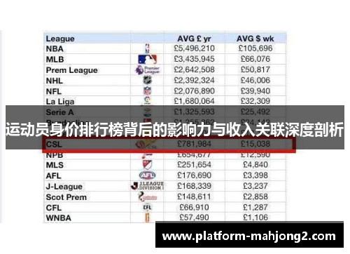 运动员身价排行榜背后的影响力与收入关联深度剖析